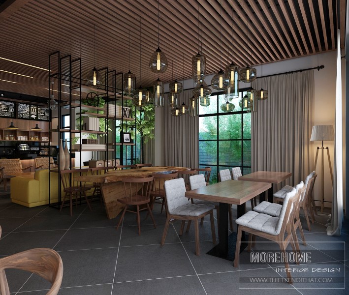 Thiết kế quán cafe kết hợp nhà hàng với nội thất gỗ hiện đại
